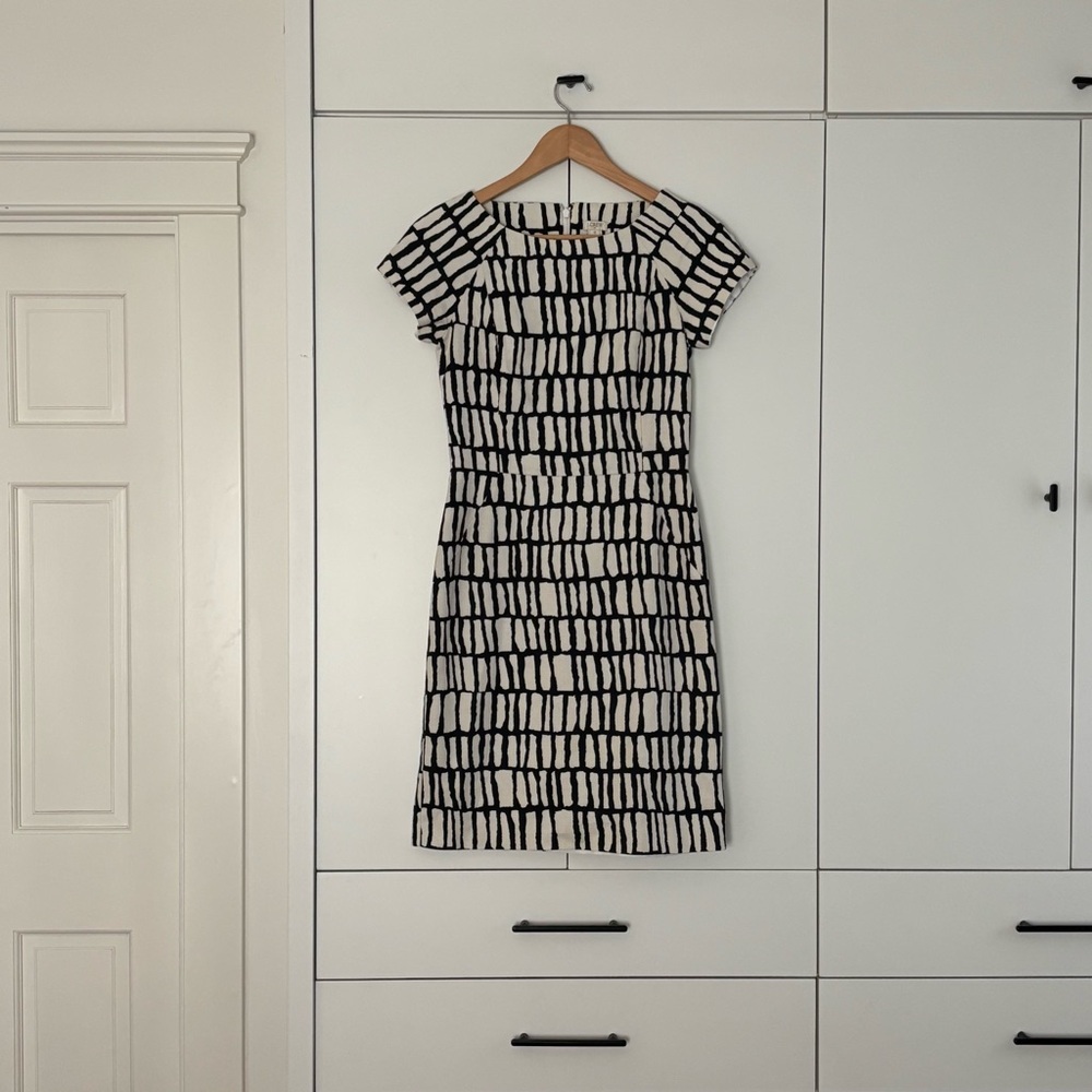 J. Crew Black and White Geometric Midi Dress